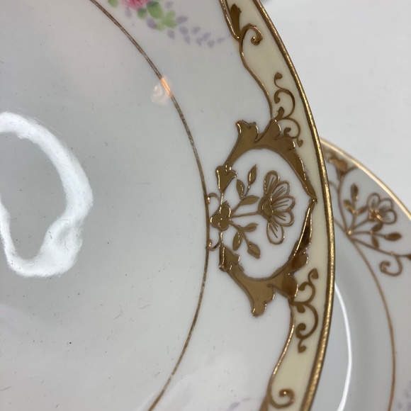 Gold & Floral Hand Painted Mayo Bowl Saucer Ladle Set 3 Piece Nippon M in Wreath - Picture 13 of 13